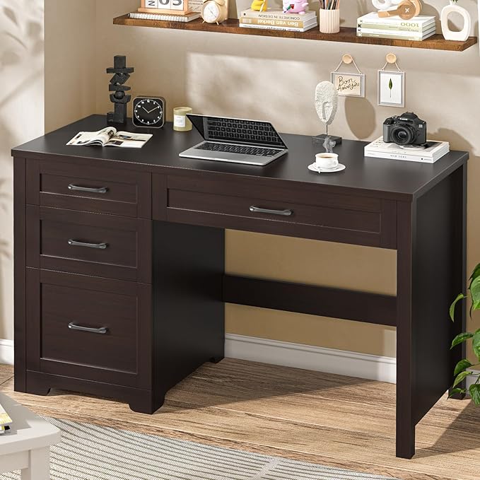 Vabches Farmhouse 47 Executive Desk with File Drawer Wood Computer Desk with 3 Storage Drawers Workstation for Home Office Writing StudyEspresso