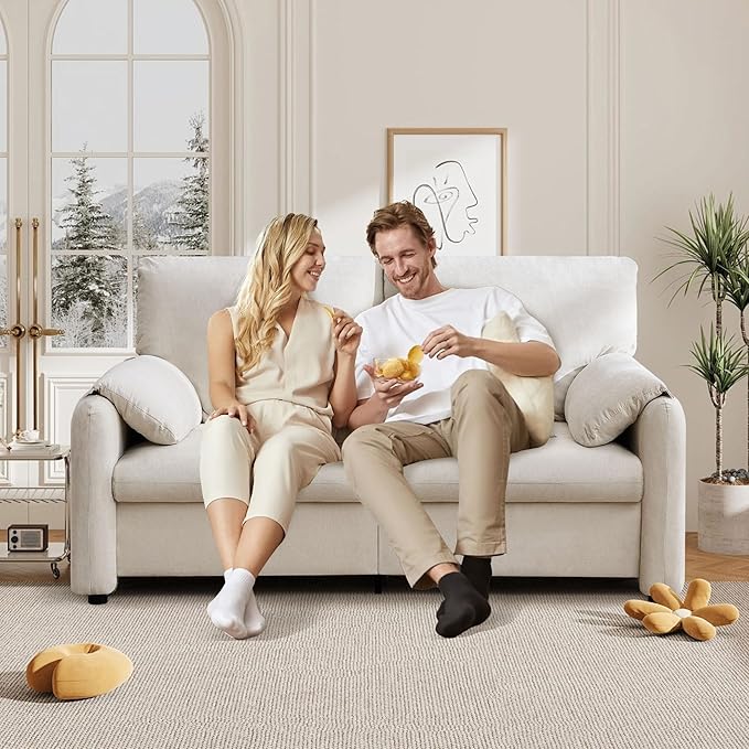 Modern Loveseat Sofa Couch for Living RoomChenille Recliner Spring Cushions Solid Wood Framewith Down Filled&ampDeep Seatfor Bedroom Apartment Office（(70.26inch Beige)