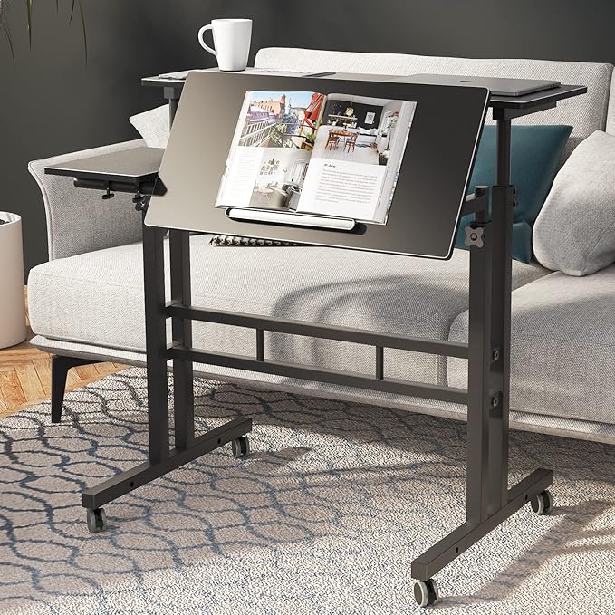 DlandHome Computer Desk Adjustable Rolling Desk Standing Desk 31.5L x 23.6W x 26.4-45.3H inch Black