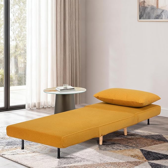 31 Convertible Sleeper Chair 3-in-1 Foldable Chair Bed with Pillow 3-Position Adjustable Backrest Single Sofa Bed for Apartment Office Orange Brown