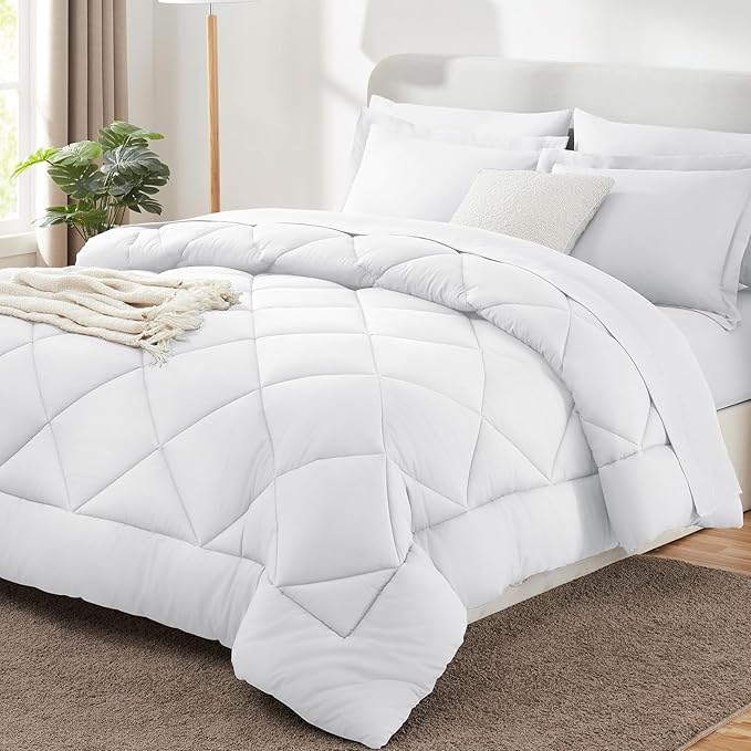 CozyLux King Size Comforter Set White - 7 Pieces Bed in a Bag King Luxury Soft Bed Set for All Seasons Bedding Set with Down Alternative Comforter Sheets Pillowcases &amp Shams