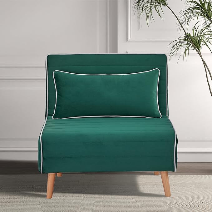 32 Convertible Sleeper Chair 3-in-1 Folding Sleeper Chair with Pillow 3-Position Adjustable Backrest for Living Room Bedroom Office Green