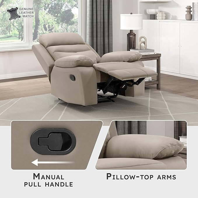 Lexicon 41 W Manual Reclining Chair Top Grain Leather Match Recliner Home Theater Seating Wall Hugger Recliner Manual Reclining Sofa Chair for Living Room/Office/Apartment Latte