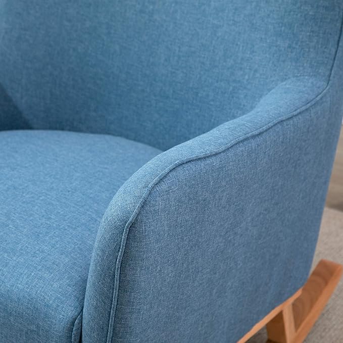 HOMCOM Modern Rocking Chair Sofa Armchair Modern Accent Chair with Thick Padding Winged Back for Living Room or Bedroom Blue