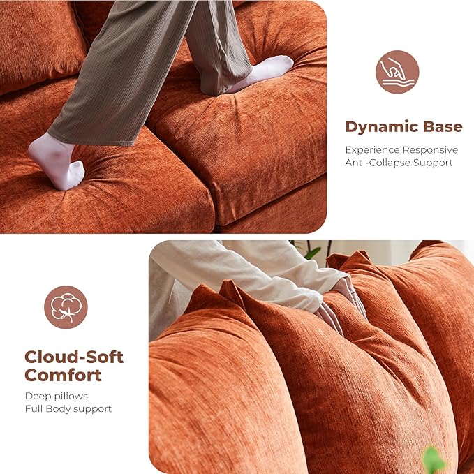 ABCASA Oversized Accent Chair Upholstered Modern Single Sofa Living Room Chair 24.5 Deep Seat Reading Chair Terracotta Orange Mid-Century Pet-Friendly Comfy Chenille Bedroom Armchair