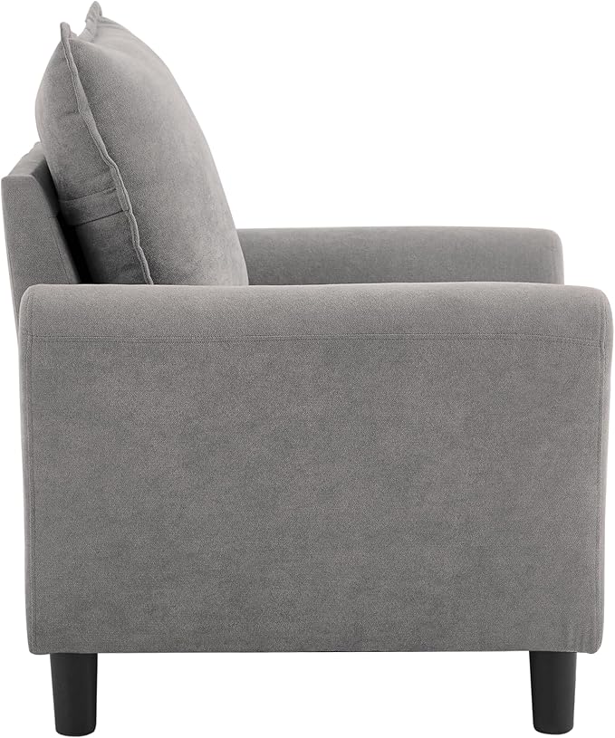 Accent Chair Mid-Century Modern Living Room Chairs Single Armchair Upholstered Reading Chair with Wooden Legs for Living Room/Bedroom/Office/Balcony Light Grey