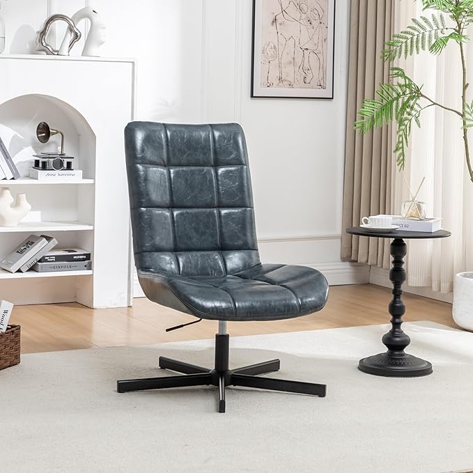 Roundhill Furniture Arlena Faux Leather Tufted Swivel Accent Chair Blue