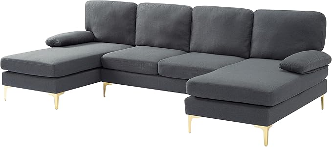 107.9” U Shaped Sectional Sofa with Double Extra Wide Chaise Seat Cushions &amp Removable Back for Living Room Office Apartment