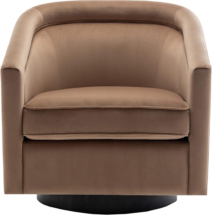 Wovenbyrd Classic Mid-Century 360-degree Swivel Barrel Accent Chair Light Brown Velvet