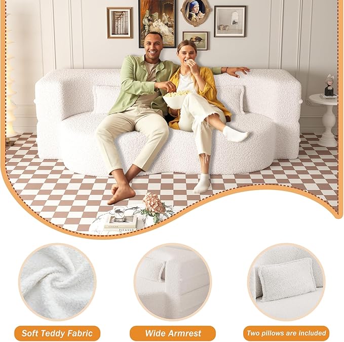 78 Teddy Folding Floor Sofa Couch BedConvertible Folding Sofa Bed Full Size Love Seat Sleeper Bed Floor Sofa Bed with 2 Pillows for Living Room Apartment Office (Beige)