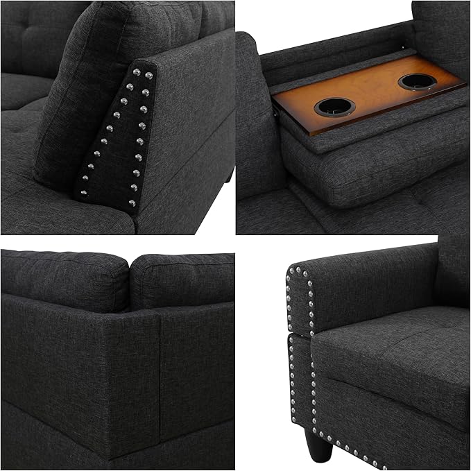 Sectional Couches for Living Room Convertible 4 Seat Modular Sectional Sofa Set for Living Room L Shaped Couch or U Shaped Couch with Storage Ottoman for Apartment Dark Grey