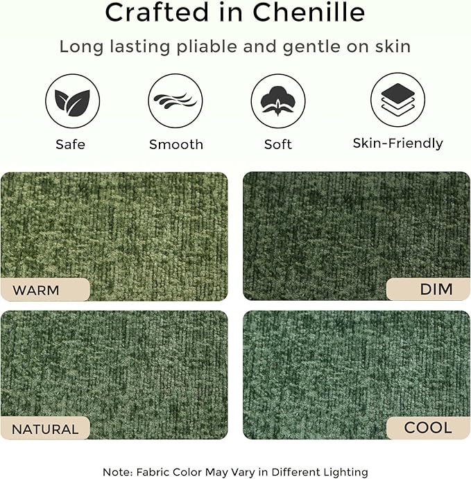 WELAX 116 Modular Cloud Sofa Boneless Sectional Couches for Living Room with Memory Foam 3 Seater Modern Chenille Sofas Home Comfy No Assembly Couch for Apartment Green