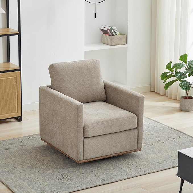 360° Swivel Upholstered Armchair 30.7 W Modern Comfort Single Sofa Chair for Living Room Bedroom Apartment Nursery Taupe