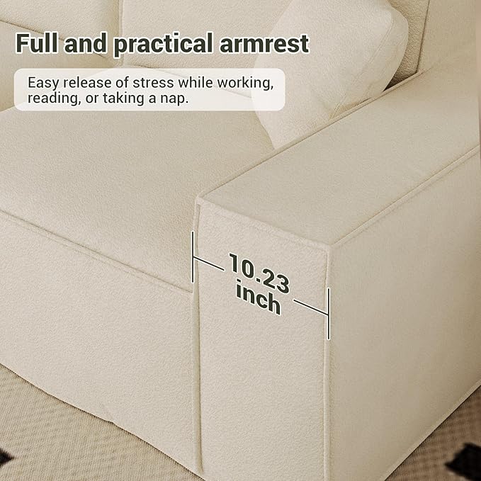 Cloud Modular Sectional Sofa Boneless Couch Sectional Couches with Deep Seat 2 Seater L Shape Couch for Living Room Chenille Memory Foam Sofas No Assembly RequiredCream White