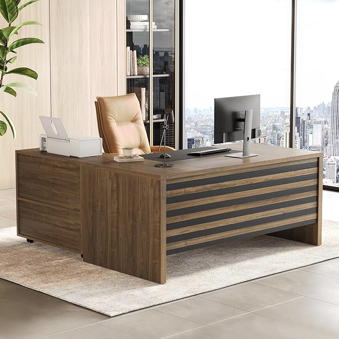 LITTLE TREE L-Shaped Computer Desk with File Cabinet Combo 63-Inch Office Desk 31-Inch Filing Cabinet with Storage &amp Drawer for A4/Letter/Legal Size File Large Business Furniture for Home Offic
