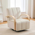 KEIKI 30.3 W Upholstered Swivel Accent Chair Modern Velvet Sofa Chair with Solid Wood Armrests and Channel Tufted Back Single Sofa Armchair for Living Room Bedroom Office Beige
