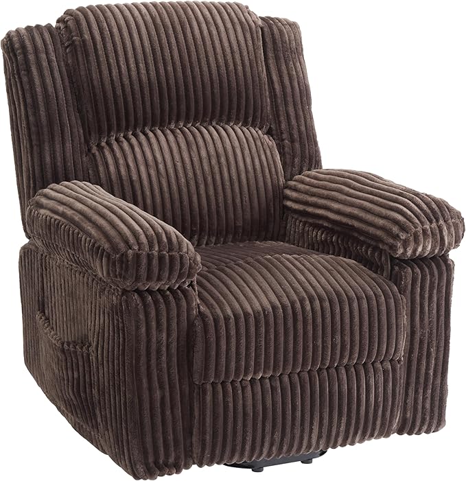 Garvee Corduroy Recliner Chair Manual Recliner Sofa with Handle Pillow Top Arms Thick Padding Side Pocket 330Lbs Capacity Adjustable Recliner for Living Room Bedroom Home Theater Brown