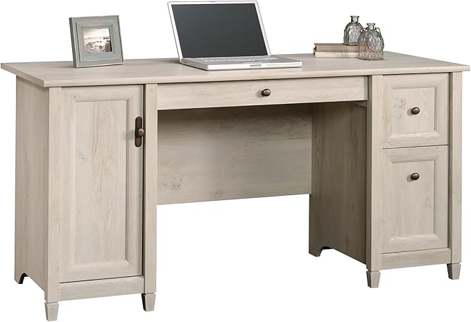Sauder Edge Water Computer Desk with Storage Drawers Home Office Desk in Chalked Chestnut finish