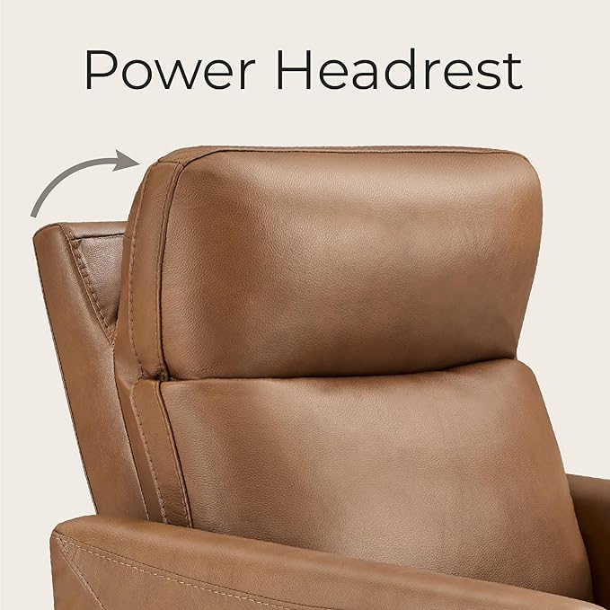 CHITA Genuine Leather Power Recliner Chair for Adults Electric Wall Hugger Recliner for Small Spaces Modern Living Room and RV Recliner Chair with Adjustable Power Headrest &amp Charging Ports Bro
