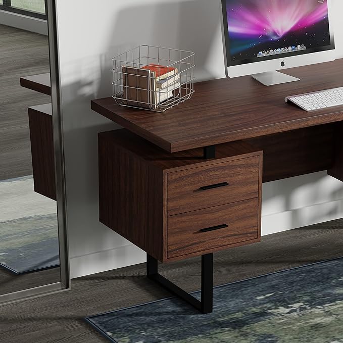 60'' Mariposa Home Office Computer Desk - Walnut Top Walnut Base Black Metal Black Hardware