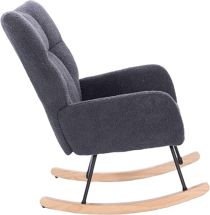 Upholstered Nursery Rocking Chair for Living Room BedroomDark Grey Teddy