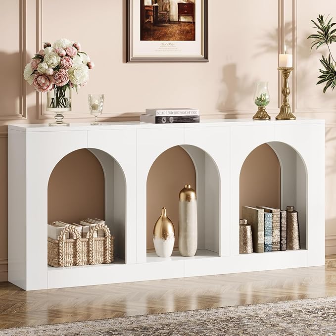 Tribesigns 70.9 White Console Table with Storage Wood Entryway Entry Table with 3 Arched Shelves for Foyer Hallway Living Room Behind Couch Sofa Narrow Long