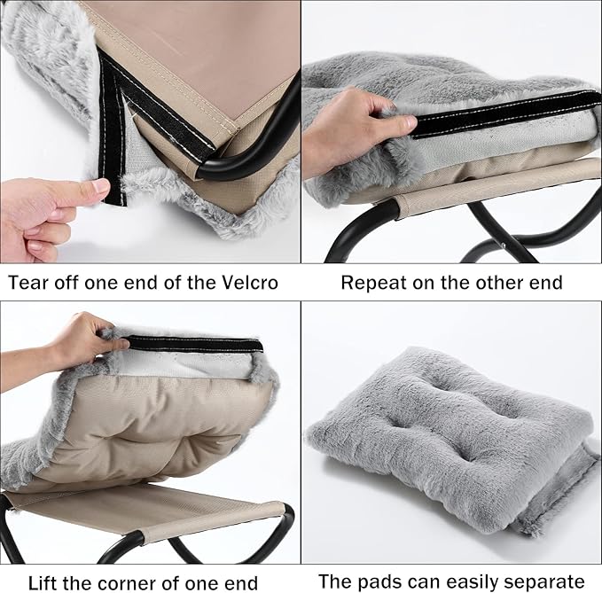 15 Foldable Foot Stool Ottoman with Metal Frame - Washable Faux Fur Grey Upholstered Indoor/Outdoor Footrest for Living Room Bedroom Patio - Space-Saving Compact Design