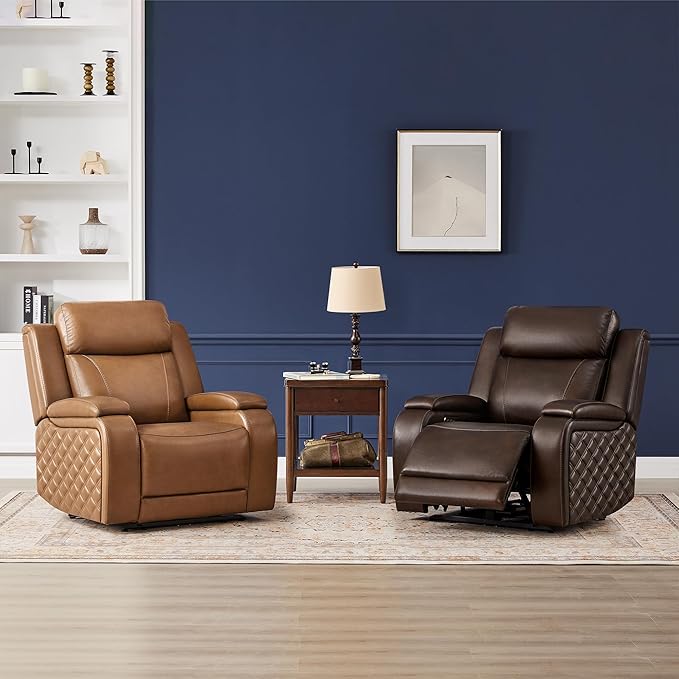 Watson &amp Whitely Genuine Leather Power Recliner Chairs for Adults Zero Gravity Recliner with Power Headrest &amp Hidden Storage Electric Reclining Sofa Chair for Living Room Home Office Saddl