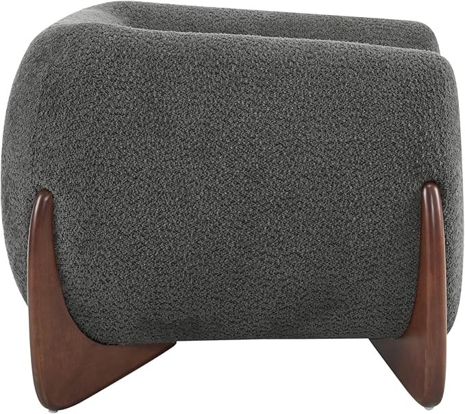 Christopher Knight Home Holly Modern Boucle Fabric Upholstered Club Chair for Living Room Home Office Apartment Relaxing Chair with Removable Cushion and Birch Wood Legs Dark Gray + Walnut