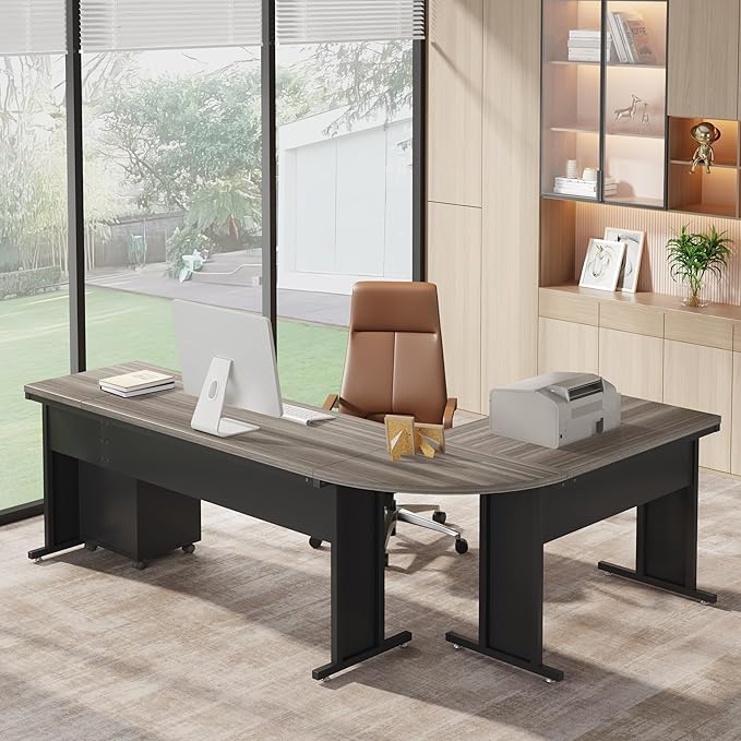 Tribesigns 83 L-Shaped Executive Desk Reversible Modern Office Desk with Drawers &amp Rolling File Cabinet Large Corner Computer Desk Business Workstation for Home Office (Gray)
