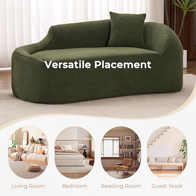 DEINPPA Modern Chaise Lounge with Pillow Chenille Comfy Cloud Couch for Living Room Bedroom Apartment No Assembly Needed-Green | Lasting Support