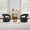 FOXHUNTER Swivel Accent Chair Set of 2 Modern Upholstered Barrel Chair Oversized Round Accent Armchair with Open Back Wooden Base for Living RoomChenil Grey