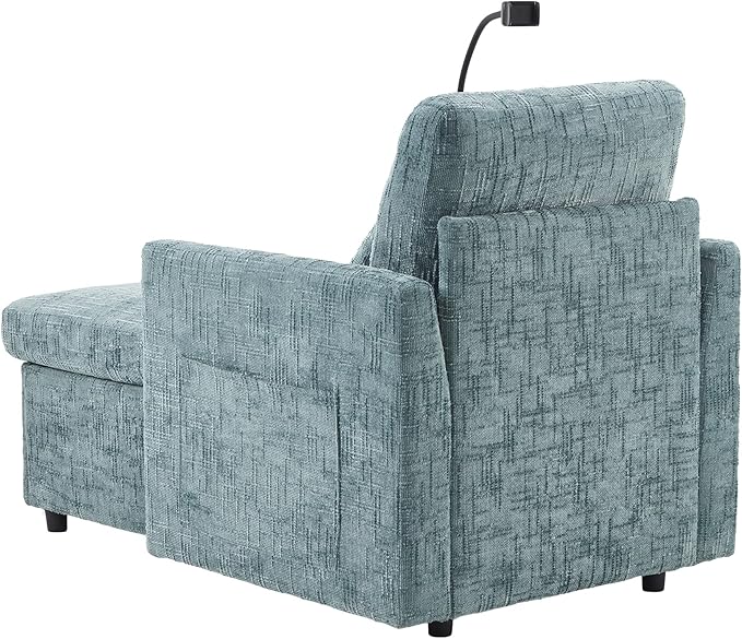 Multifunctional Sofa Recliner Chairs with Storage Cell Phone Bracket Chenille Recliner Chair Bed with Side Pockets and High Backrest Modern Living Room Single Lounge Chair (Lake Blue)