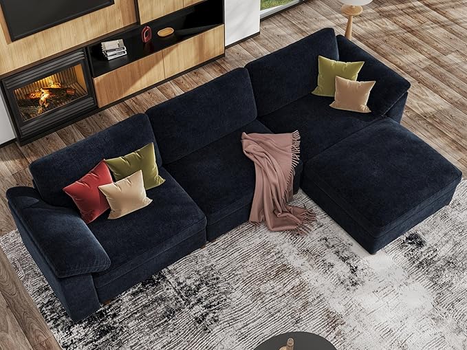 EASE MOOSE Sectional Modular SofaFSC Certified Oversized L Shape Sectional Couch Wide Deep seat Sectional SofaBlue