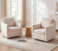 ANJ 360° Swivel Accent Chair Set of 2Large Comfy Fabric Reading Chair with Wide Curved Back and Soft Pillows Mid Century Modern Chair for Living Room and Bedroom Wheat