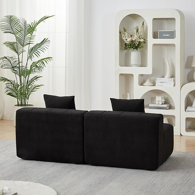 KEIKI Chenille Curved Sectional Sofa 4 Seat Symmetrical Modular Semi Circular Couch Deep Seat Tufted Corner Sofa for Living Room Office Black