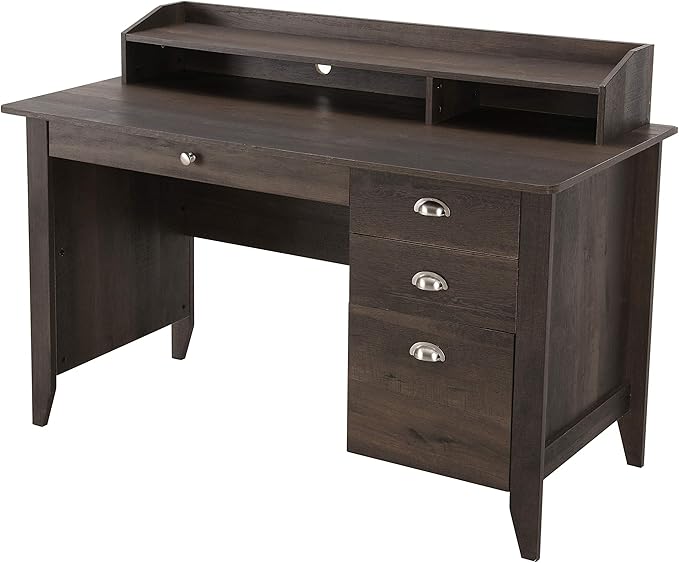 LOKATSE HOME Executive Computer Wood Desk with Drawers Home Office Writing Study Desk with Hutch