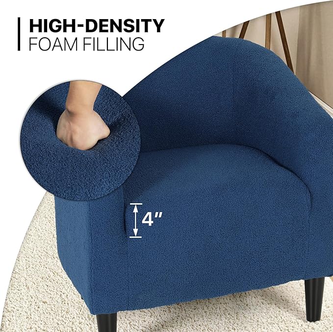 MoNiBloom Accent Barrel Chair Boucle Fabric Accent Chair Modern Sherpa Elegant Armchair with Cozy Soft Padded 300lbs Capacity Compact Sofa Chair for Living Room Bedroom Office Navy Blue