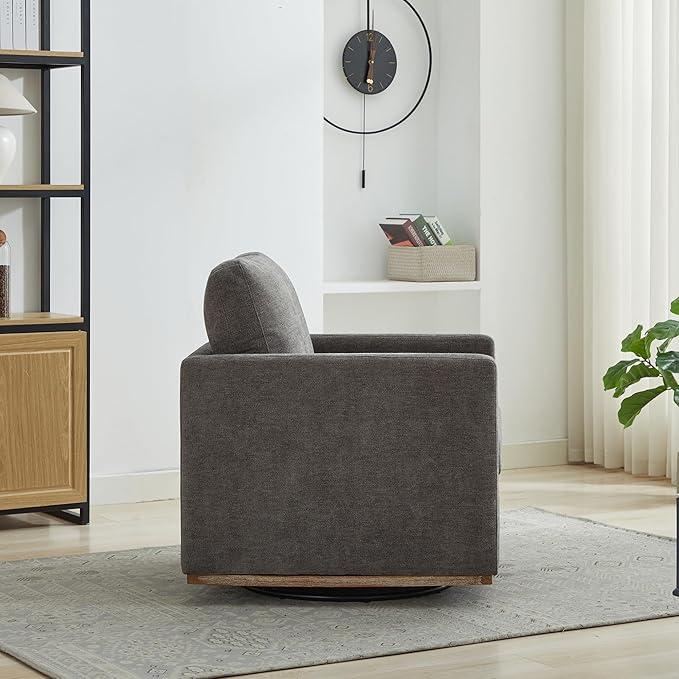 360° Swivel Upholstered Armchair 30.7 W Modern Comfort Single Sofa Chair for Living Room Bedroom Apartment Nursery Charcoal
