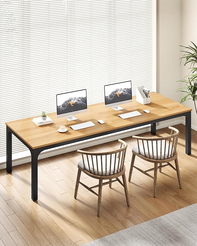 LITTLE TREE Two Person Desk 78.7 Inches Extra Long Computer Desk Wooden Large Office Desks with Strong Metal Legs Double Desk for 2 People Writing Study Table for Home Office Natural &amp Black