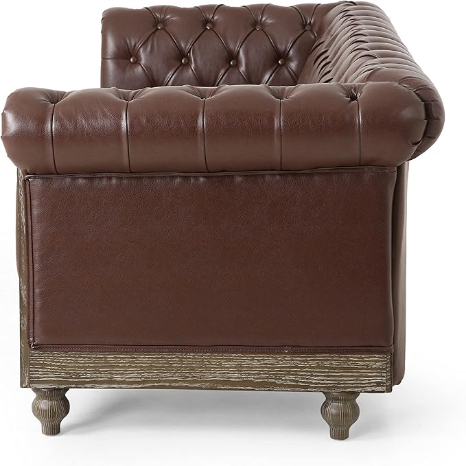 78.75 Upholstered Chesterfield Couch Modern 3 Seater Sofa with Tufted Back and Square Arms Wood Leg Nailhead Sofa for Living Room/Office/Apartment/Small Space PU Leather Dark Brown