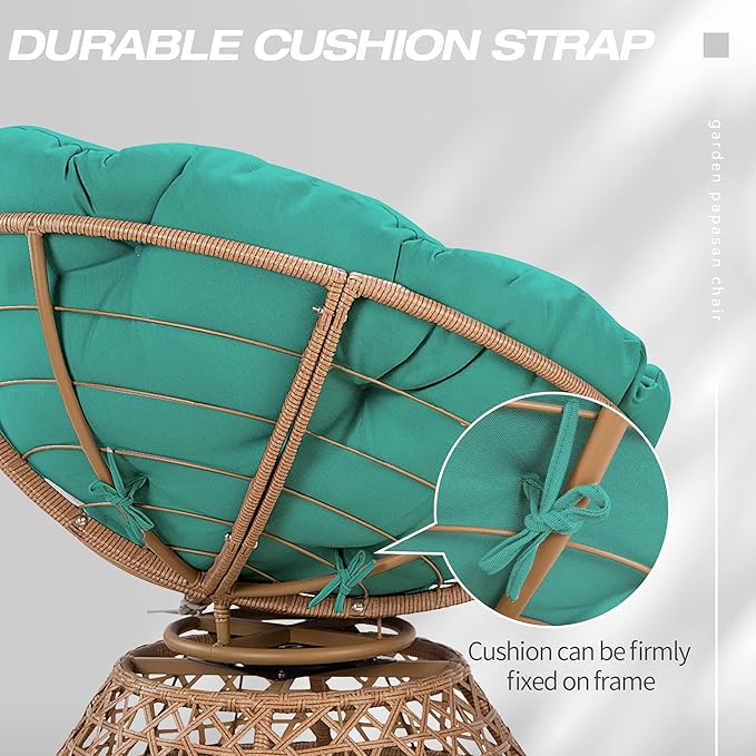 38'' 360 Degree Swivel Wicker Papasan Chair with Cushion and Base - Thickened Rattan Swivel Papasan Chair with Soft Cushion and Durable Frame Oversized Reading Chair for Living Room Teal