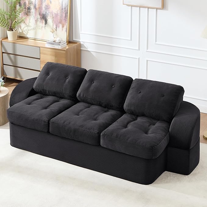 Convertible Sofa Bed3-Seater Boneless Couches for Living Room 2 in 1 Folding CouchFold Out Floor Couch with PillowsCloud Floor LoveseatFloor Futon Sleeper for Living Room Bedroom LoungeBlack