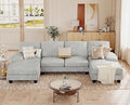 JUMMICO Sectional Couches for Living Room U Shaped Couch with Chenille Fabric 4 Seat Modern Sofa with Removable Pillows for Apartment and Small Space (Loop Yarn Pearl Gray)