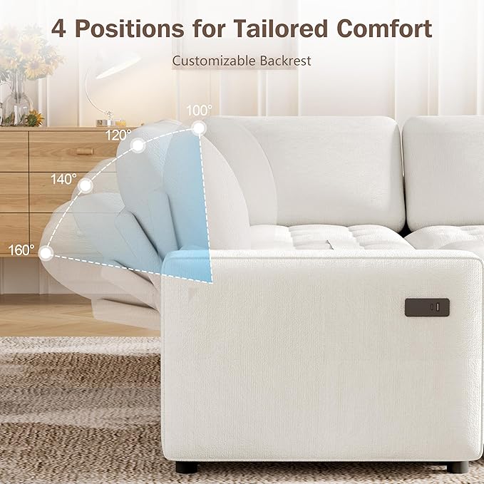 Vipbear 85 Inch Modular Sectional Sofa with Pull Out Bed Chenille L Shaped Sectional Sofa with USB Ports/Reclining Backrest/Storage Seats Tool-Free Assembly Sofa Couch for Living Room Begie