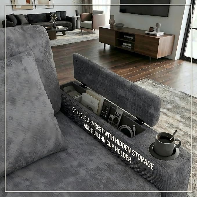81 Modular Sectional Sofa L Shaped 5-Seater Sleeper Sofa with Pull Out Bed Hidden Storage Cup Holders &amp USB Charging Ports Sectional Couches for Living Room Chenille Grey