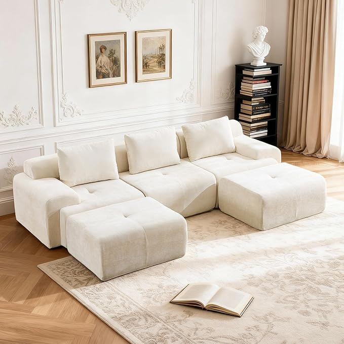 Oversized U-Shaped Sectional Sofa Cream Sectional Couch120.5 Modular Couch with 2 Ottomans Boneless Cloud Couch with Chenille Upholstery and Deep Seats No Assembly Required Beige