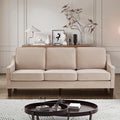 Modern 3 Seat Sofa Velvet Upholstered Cloud Couch with Extra Deep Seat Thick Removable Cushion &amp Wooden Legs Comfy Couches for Living Room Bedroom Small Space Taupe