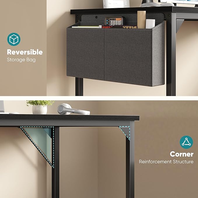 OLIXIS Computer Desk 63 Inch Home Office Desks for Small Spaces Gaming Writing Study Work Table with Storage Bag for Bedroom Black
