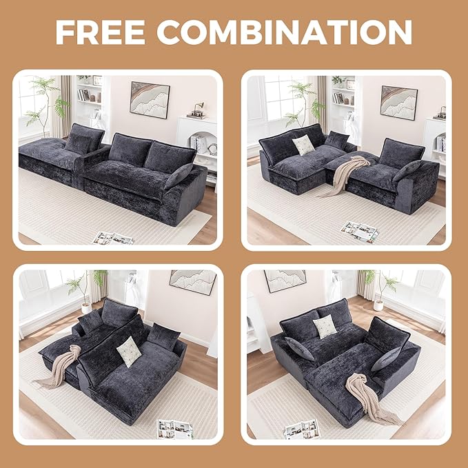 Cloud Sectional Couch103''Boneless Sofa for Living RoomModular Sectional Sofa with L-Shaped Chaise Deep Seat Sofas No Assembly Required(Black Left Facing Chaise)